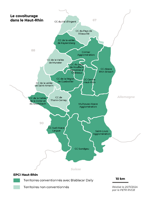 La carte du covoiturage dans le Haut-Rhin