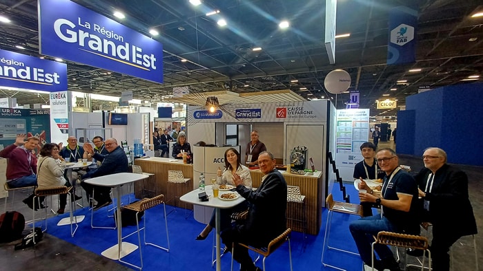 Espace accueil du pavillon Grand Est sur le salon Global Industrie 2026 à Paris